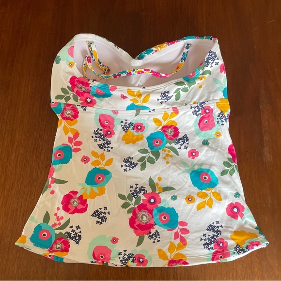 Liz Claiborne Floral Tankini Top Medium Ruched White Single Strap or Strapless - Picture 4 of 9